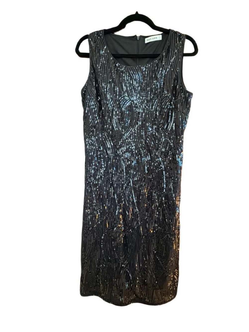2 piece Grace Karin Black Sequined Sleeveless Cocktail Dress and Open Front Card